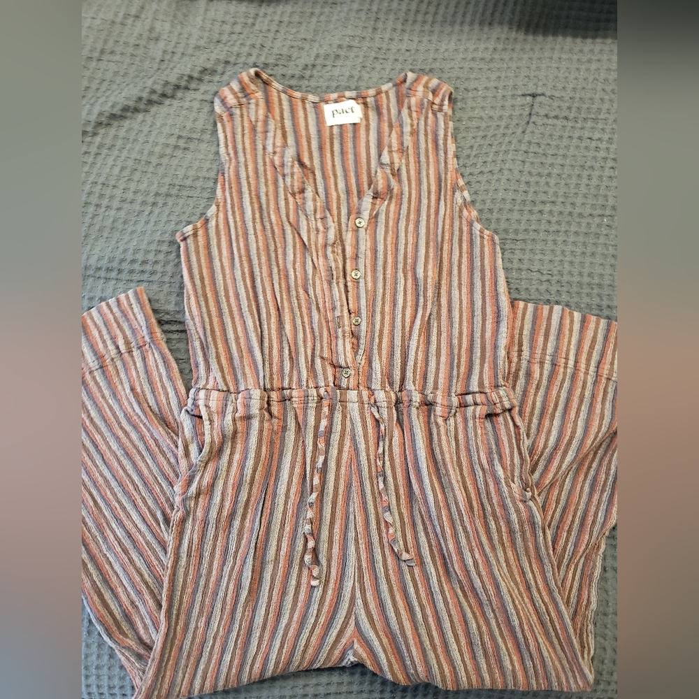 LAST CHANCE Pact Organic Cotton Striped Pantsuit Jumpsuit